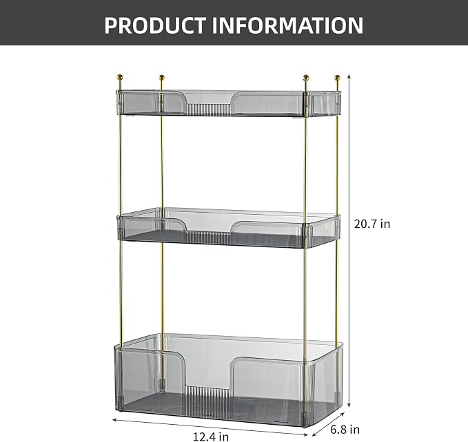 Akinbas 3 Tier Bathroom Organizer Countertop Makeup Perfume Tray Skincare - Image 3