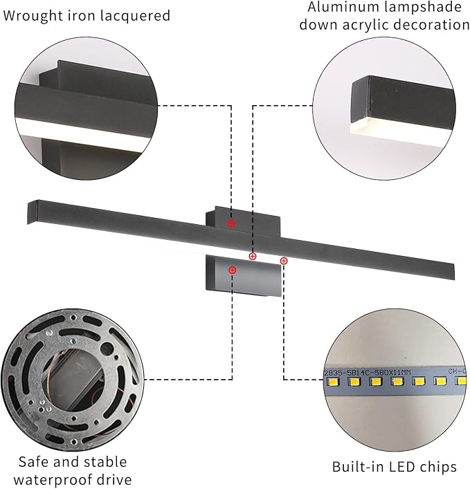 Joossnwell Modern Vanity Light Fixtures Matte Black Aluminum Bar Lighting - Image 6