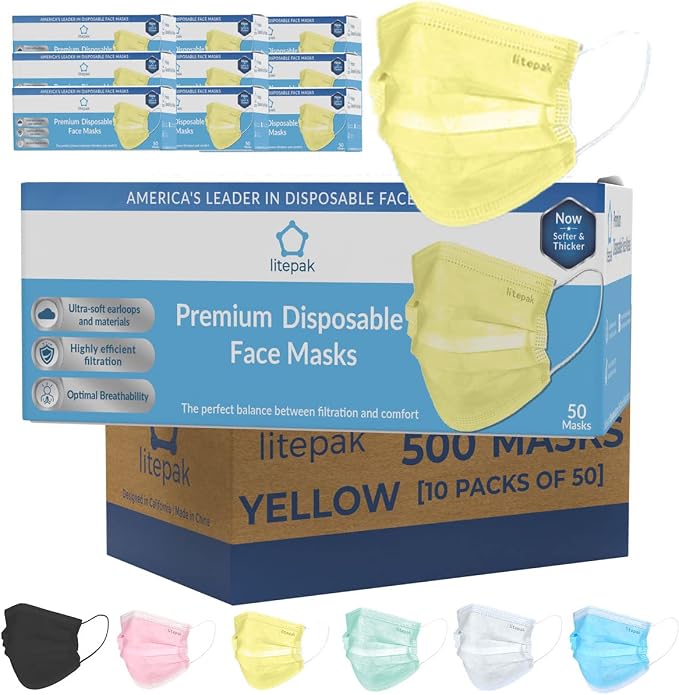 Litepak 500pcs Premium Disposable Face Mask SOFT 3ply Nose Wire by Litepak