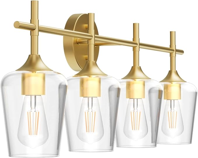 Ralbay 4-Lights Gold Vanity Light Fixture Vintage Gold Vanity Lights Wall - Image 3