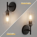 Ralbay Black Wall Sconces Set of 2 Matte Black Bathroom Lights Clear Glass - Image 4