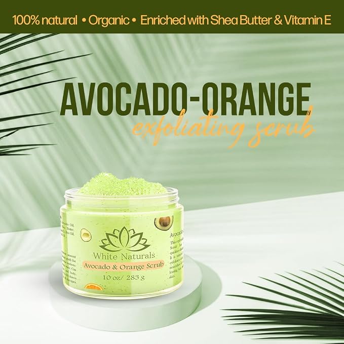 Organic Avocado & Orange Body Scrub Moisturize & Soften Skin, Pure Natural - Image 4