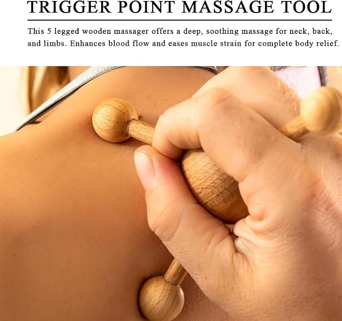 OULIGET Wooden Trigger Point Massage Tool, Spider Shape 5 Legs Massager - Image 3