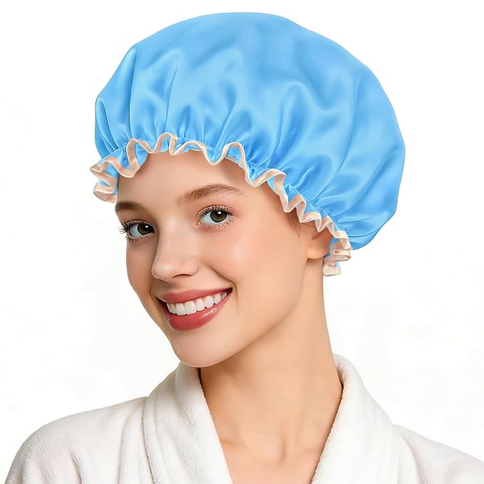 Waterproof Shower Caps for Women, Solid Color Dual-Layer Elastic Band Design by MeliyaSmartwatchAccessories