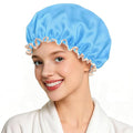 Waterproof Shower Caps for Women, Solid Color Dual-Layer Elastic Band Design by MeliyaSmartwatchAccessories