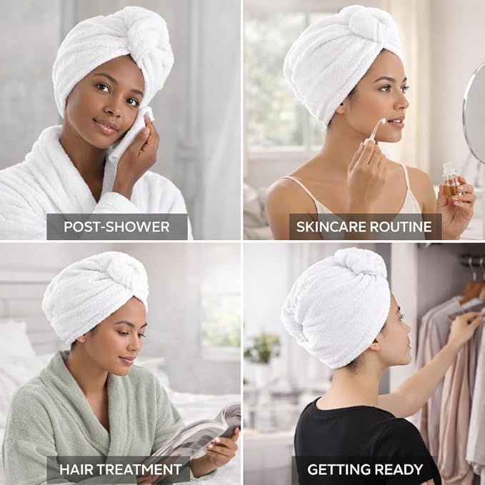 100% Turkish Cotton Hair Towel Wrap 2 Pack – Oeko-TEX Certified Quick Dry Turban - Image 8