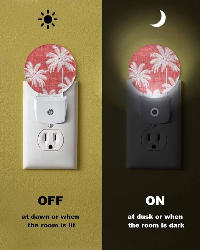 Night Lights Auto Sensor Tropical Palm Trees Night Light Coral Linen Coastal - Image 6