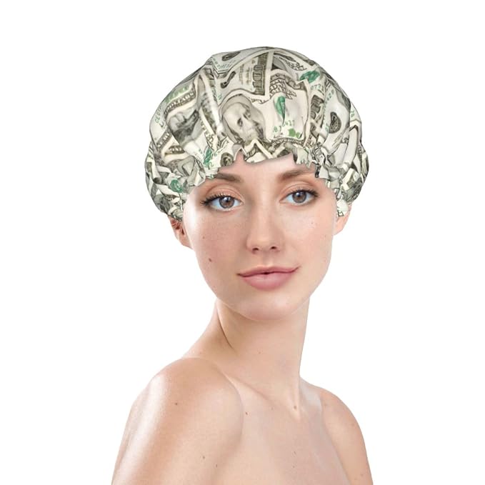 100 Dollar Money Shower Cap For Women Reusable Waterproof Double Layers Bath - Image 2