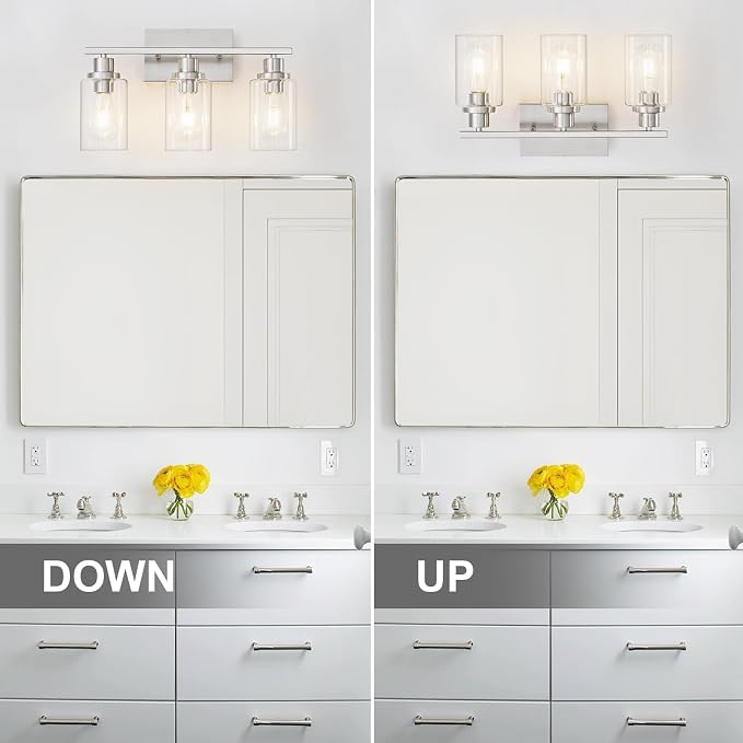 3 Light Bathroom Light Fixtures Brushed Nickel Vanity Light Over Mirror Modern - Image 6