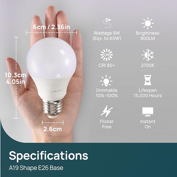 Linkind A19 LED Light Bulbs Dimmable, 60W Equivalent, Energy Efficient 9W - Image 2
