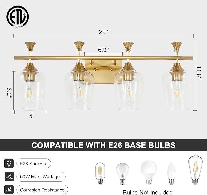 Bathroom Light Fixtures, Brushed Gold Vanity Lights - Image 5