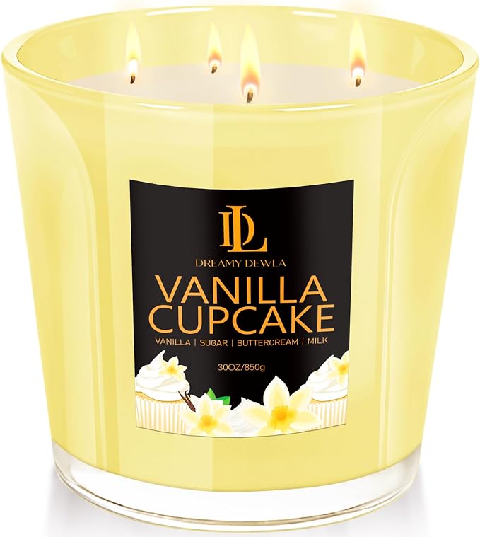 Large Candle Vanilla Cupcake Scented, 4 Wick Natural Soy Candles by DLDREAMYDEWLA