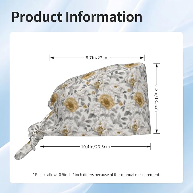 Scrub Cap for Women and Men Boho Black Leaf Pattern Adjustable Breathable - Image 3