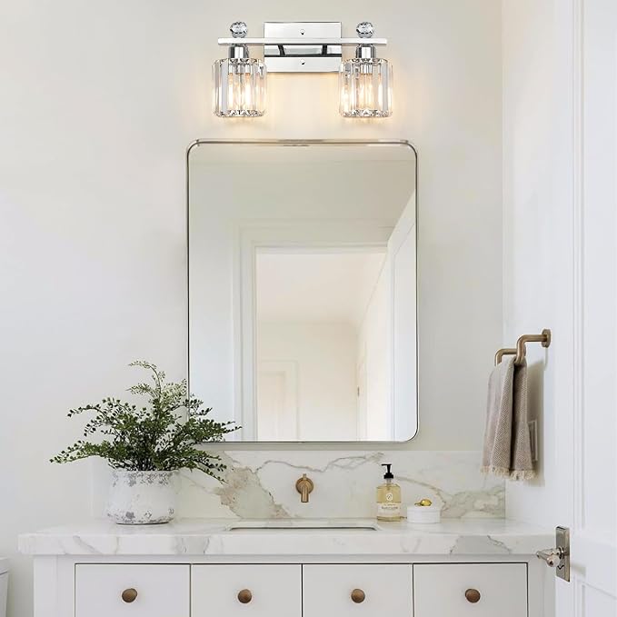 2-Light Silvery Bathroom Light Fixtures, Modern Bathroom Vanity Lights Fixture - Image 5