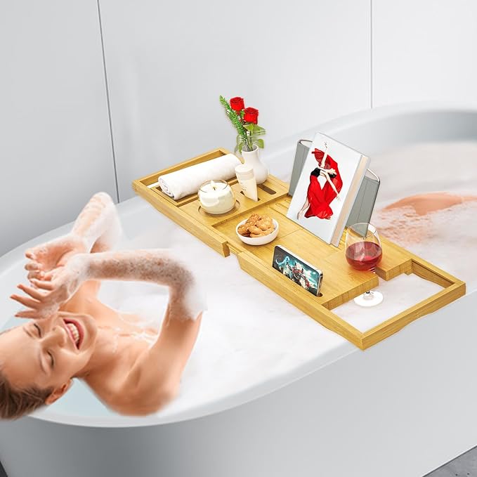 Banlilu Premium Natural Bamboo Expandable Bathtub Tray Caddy, Luxury Spa-Like - Image 6
