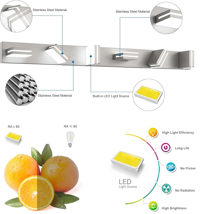 SineRise LED Modern Bathroom Vanity Light Fixtures, Brushed Nickel Modern - Image 2