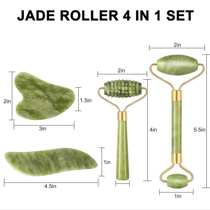 4-pcs Jade Roller & Gua Sha Set, Facial Roller Massager - Image 7
