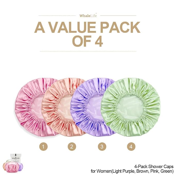 Shower Cap for Women Reusable Extra Large Shower Caps for Men Satin Double - Image 2