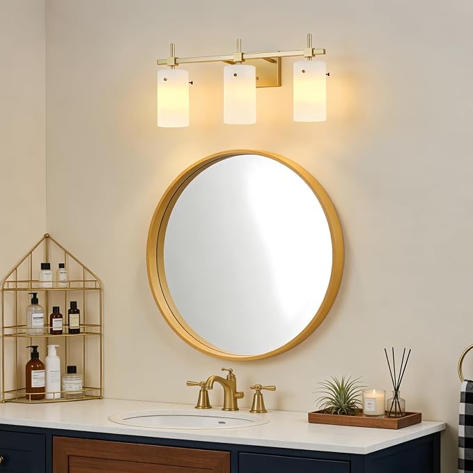SOLFART 3-Light Bathroom Vanity Light, Modern Brushed Gold Wall Lights - Image 3