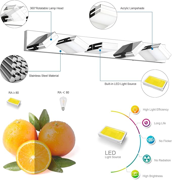 SineRise LED Modern Bathroom Vanity Light Fixtures, Chrome Modern Acrylic - Image 3
