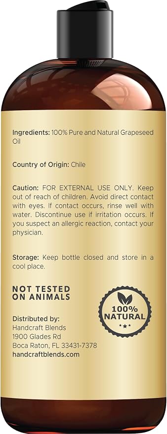 Handcraft Blends Grapeseed Oil | 100% Pure and Natural | Bath & Body Oil | - Image 3