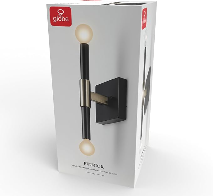 Globe Electric 65000044 2-Light Wall Sconce, Matte Black, Antique Brass Accent - Image 10