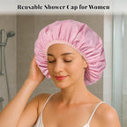 3 Pack Waterproof Shower Cap for Women, Reusable Bath Cap for Long Hair - Image 3