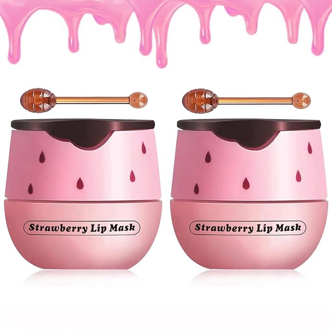 2PCS Strawberry Lip Balm, Vitamin E Lip Masks & Moisturizing Propolis Sleeping by Alisesun