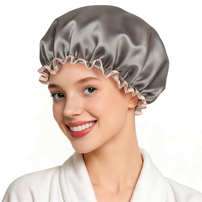 Waterproof Shower Caps for Women, Solid Color Dual-Layer Elastic Band Design by MeliyaSmartwatchAccessories