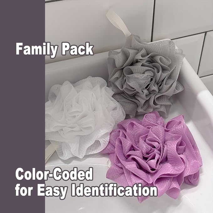 3 Pack Bath Loofah Shower with Soap Bags, Dual-Use Exfoliating Bath Sponges - Image 7