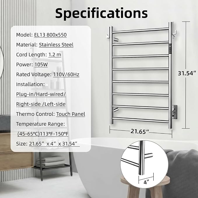 P&Dlusir Towel Warmer, Heated Towel Rack - Image 7