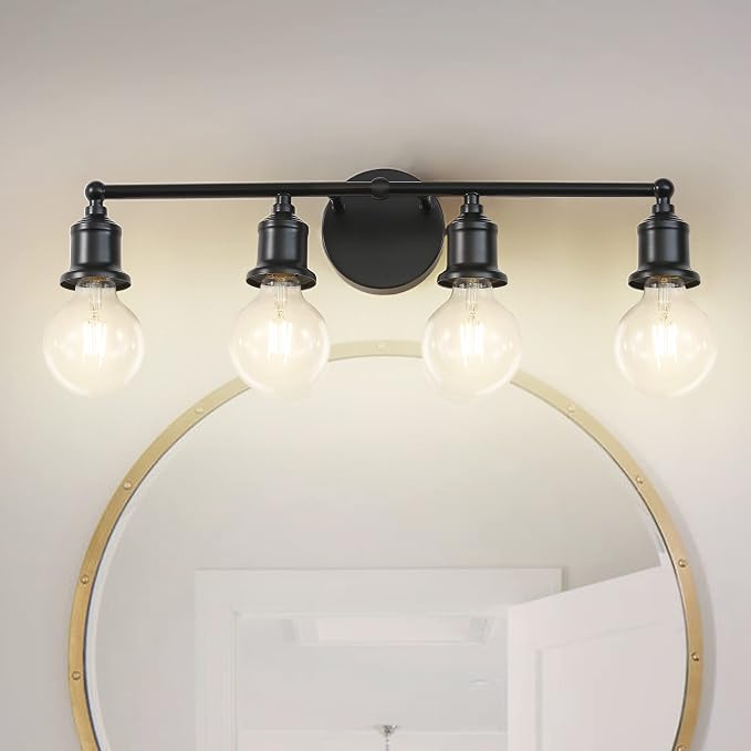 4-Light Vanity Light Fixture, Industrial Black Wall Sconce Lighting Fixture by Makeyourlifeawesome
