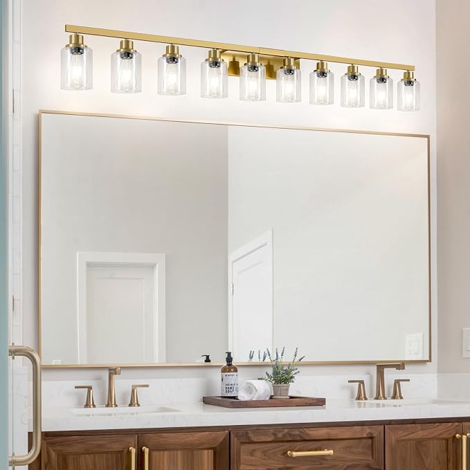 Gold Bathroom Vanity Light, 10-Light Brushed Gold Bathroom Light Fixtures - Image 6