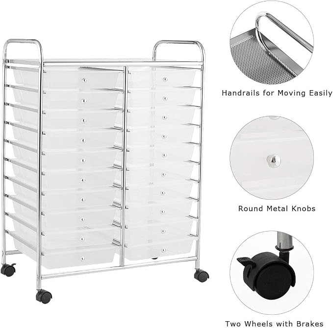 Giantex Storage Drawer Carts, 20-Drawer Organizer, Utility Cart on Wheels - Image 7