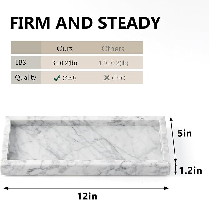 Real Natural Small Marble Tray for Bathroom, Kitchen and Desktop, Rectangle - Image 2