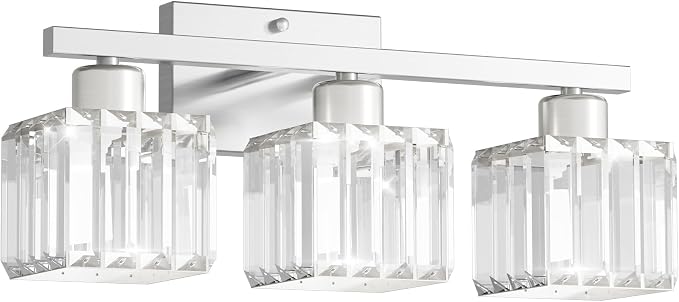 comzler 3-Light Bathroom Light Fixtures Over Mirror, Brushed Nickel Crystal - Image 9