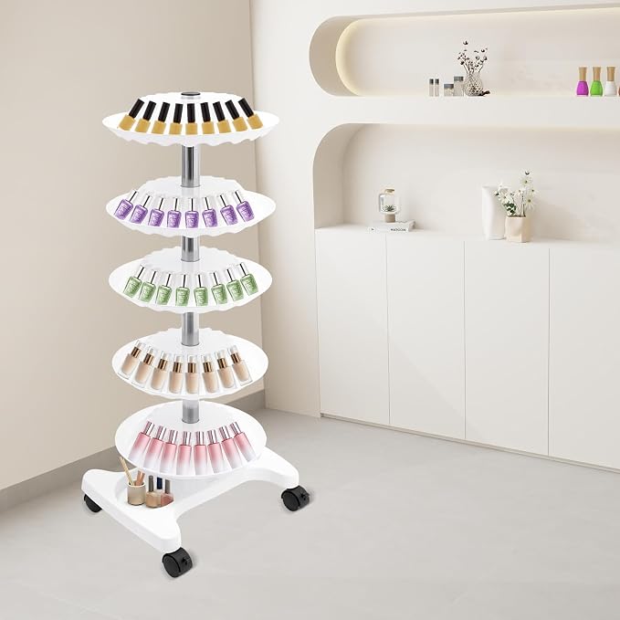 Nail Polish Trolley Organizer, 5 Tiers 360° Rotating Tray Nail Polish Spinning - Image 9