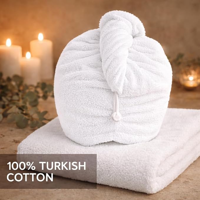 100% Turkish Cotton Hair Towel Wrap 2 Pack – Oeko-TEX Certified Quick Dry Turban - Image 5