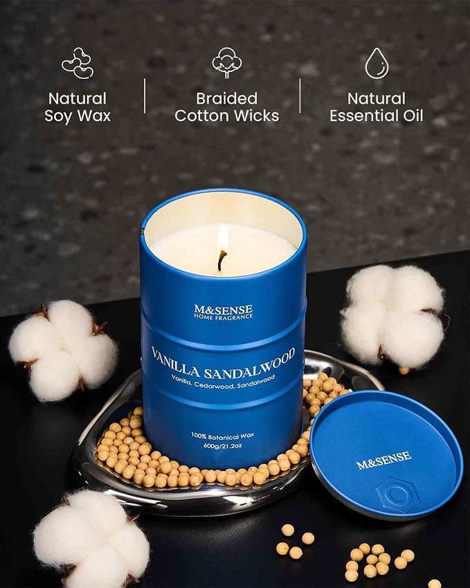 M&SENSE Vanilla Sandalwood Scented Candles Large, Natural Soy Candles 21.2oz - Image 3
