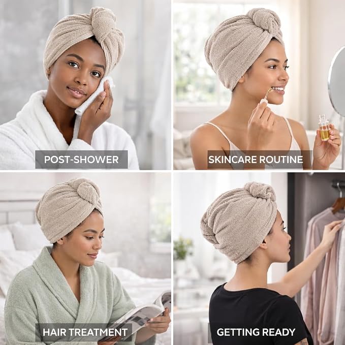 100% Turkish Cotton Hair Towel Wrap 2 Pack – Oeko-TEX Certified Quick Dry Turban - Image 8