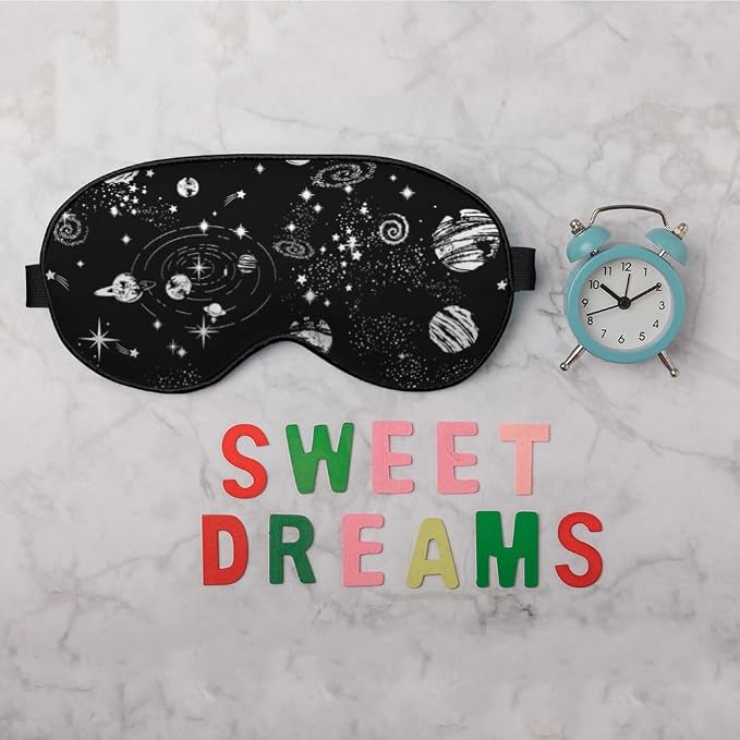 Space Galaxy Sleep Eye Mask Universe Star Moon Planets Constellation Black Silk - Image 6