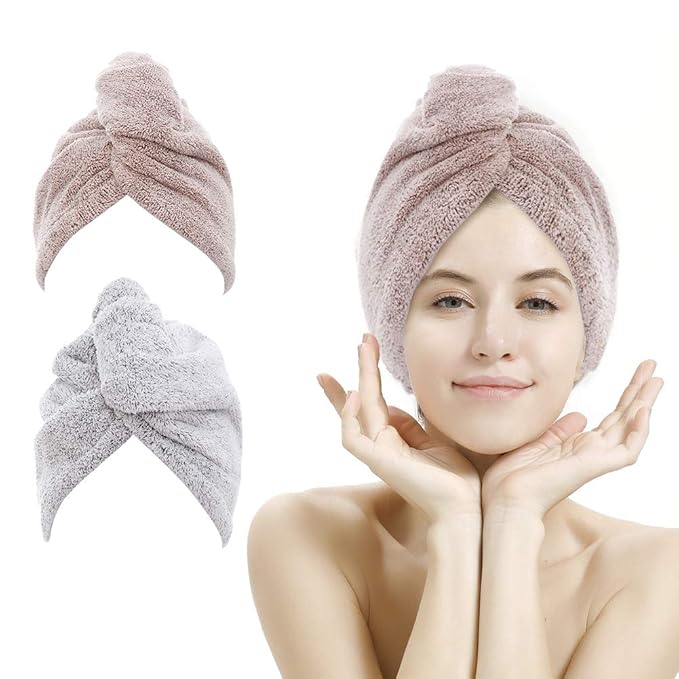 M-bestl 2 Pack Hair Towel Wrap, Rapid Carbon Fiber Hair Drying Towel by awesomeOralcareproduct