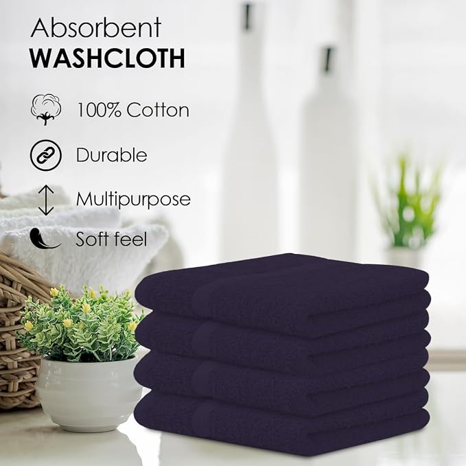Avalon Towels Cotton Washcloths 24-Pack – 12 x 12 Inch Plum Super Soft & - Image 6