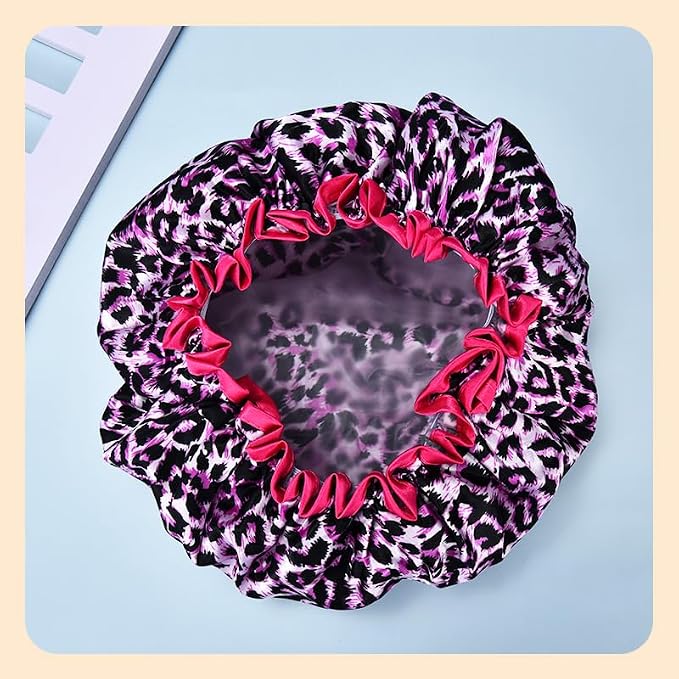 Womens Pink Leopard Print Shower Caps - Image 7