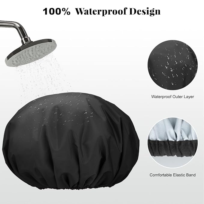 3 Pack Reusable Shower Caps for Women Waterproof, Large Hair Cap for Shower and - Image 2