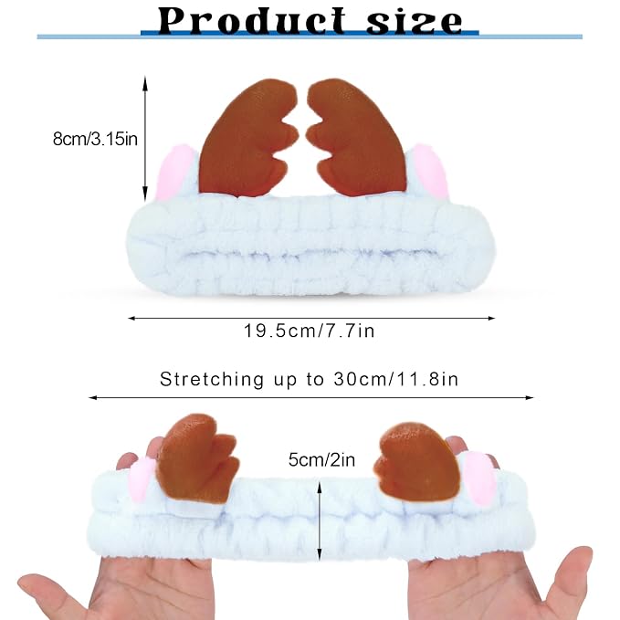 Jowmoy Cute blue antlers Headband Frog Eye Elastic to Wash Face - Image 2