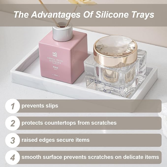 2PCS 11.8” L x 5” W Silicone Soap Dispenser Tray, Bathroom Sink Vanity Trays - Image 4