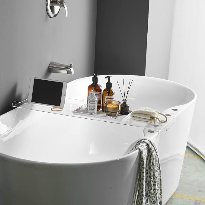 Clear Bathtub Tray Caddy, Bath Tub Rack Shelf, Luxury Bathroom Organizer Tablet - Image 6
