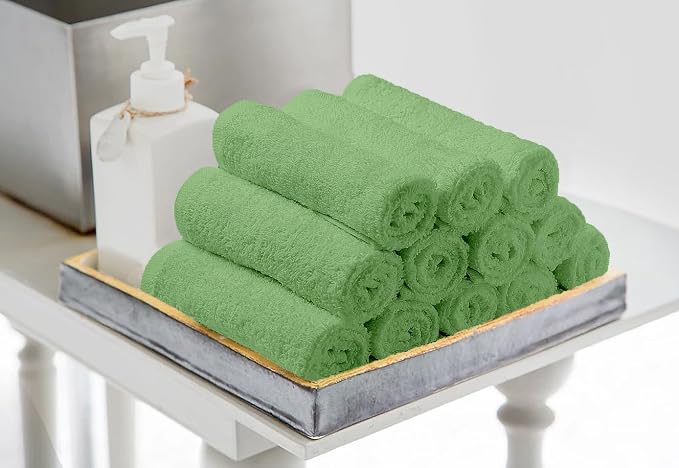 Avalon Towels Cotton Washcloths 24-Pack – 12 x 12 Inch Sage Green Super Soft & - Image 4