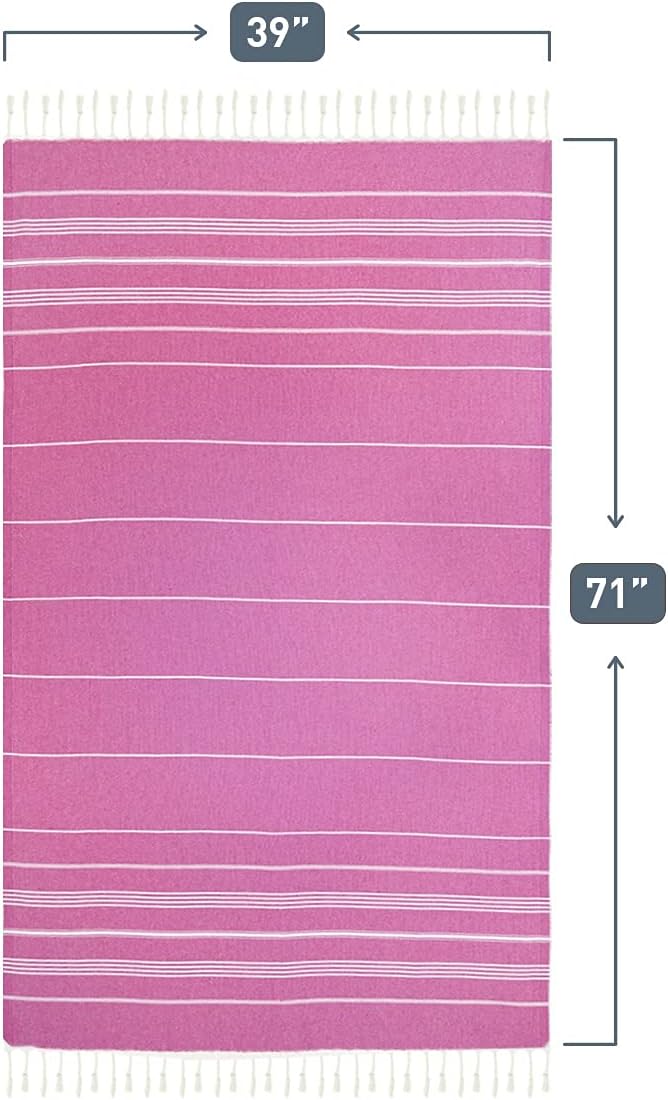 HAVLULAND Fuchsia Oversized 39x71cm Turkish Cotton Beach Towel - Image 9